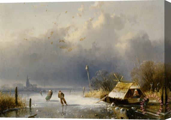 Charles Henri Joseph Leickert Landscape with Figures on The Ice Stretched Canvas Print / Canvas Art