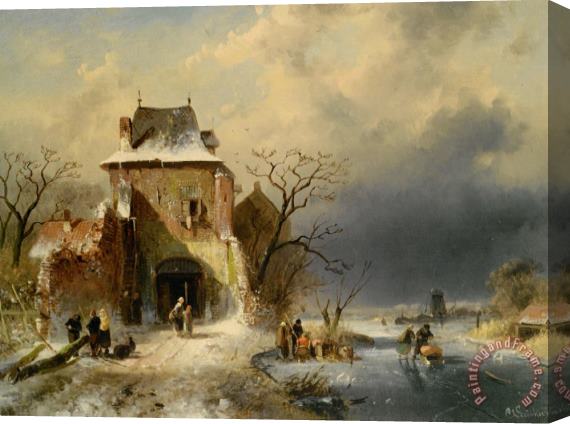 Charles Henri Joseph Leickert Winter Scene with Figures Stretched Canvas Painting / Canvas Art