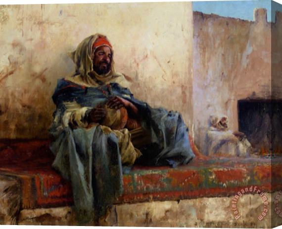 Charles James Theriat Playing The Derbakeh, Biskra Stretched Canvas Print / Canvas Art