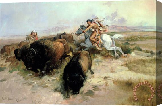Charles Marion Russell Buffalo Hunt Stretched Canvas Print / Canvas Art