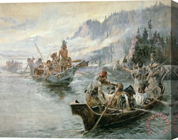 Charles Marion Russell Lewis and Clark on the Lower Columbia River Stretched Canvas Painting / Canvas Art