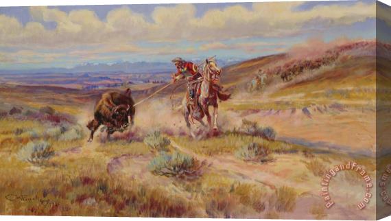 Charles Marion Russell Spearing A Buffalo Stretched Canvas Painting / Canvas Art