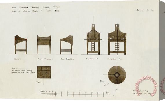 Charles Rennie Mackintosh Designs for Writing Desks Stretched Canvas Print / Canvas Art