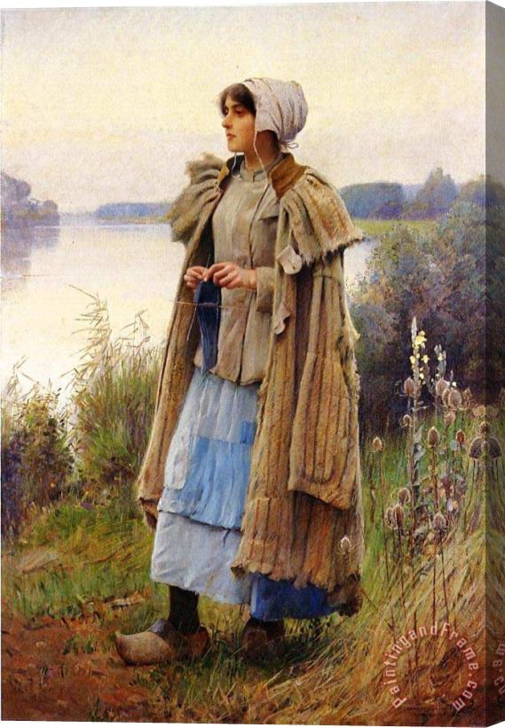 Charles Sprague Pearce Knitting in The Fields Stretched Canvas Painting / Canvas Art