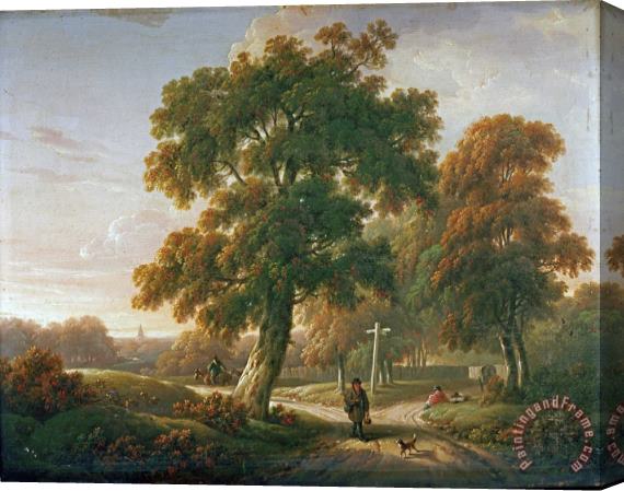 Charles Towne Travellers at a Crossroads in a Wooded Landscape Stretched Canvas Print / Canvas Art