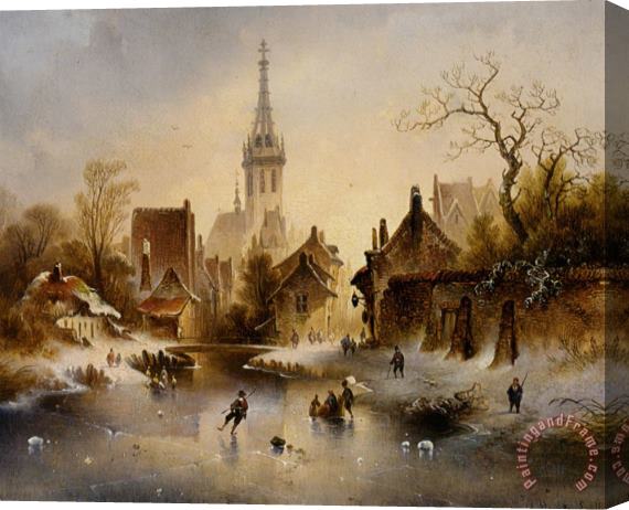 Charles van den Eycken A Winter Landscape with Skaters Near a Village Stretched Canvas Painting / Canvas Art