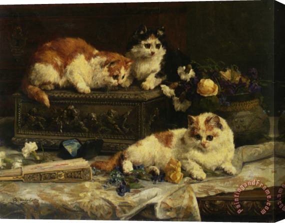Charles van den Eycken The Three Kittens Stretched Canvas Painting / Canvas Art