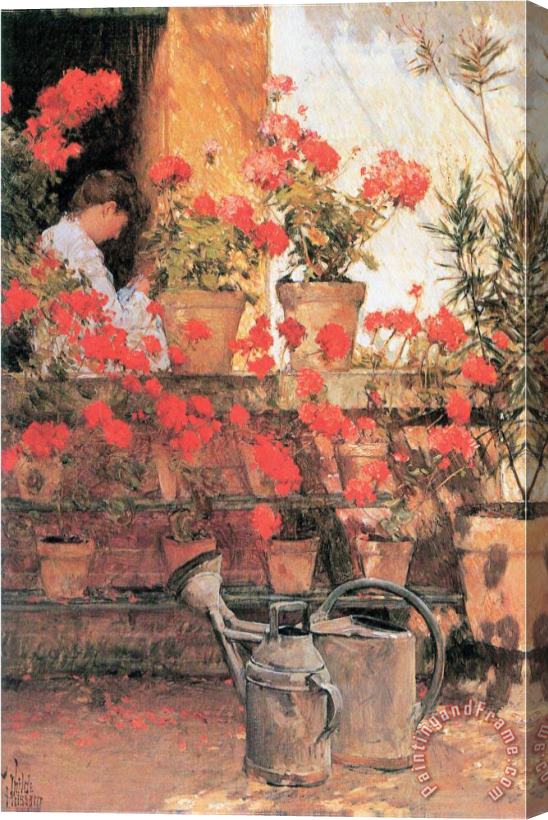 Childe Hassam Red Geraniums Stretched Canvas Painting / Canvas Art