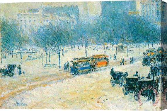 Childe Hassam Winter in Union Square Stretched Canvas Painting / Canvas Art