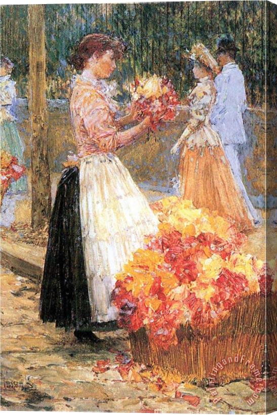 Childe Hassam Woman Sells Flowers Stretched Canvas Print / Canvas Art