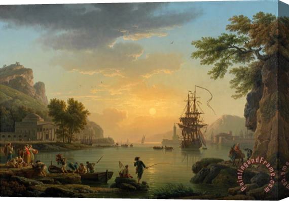 Claude Joseph Vernet A Landscape at Sunset with Fishermen Returning with Their Catch Stretched Canvas Painting / Canvas Art