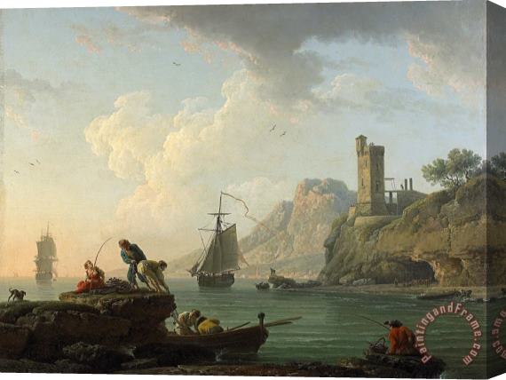 Claude Joseph Vernet Marine Landscape with Tower And Fishermen Hauling in Their Nets, 1775 Stretched Canvas Print / Canvas Art