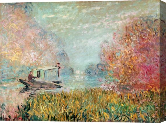 Claude Monet The Boat Studio on the Seine Stretched Canvas Painting / Canvas Art