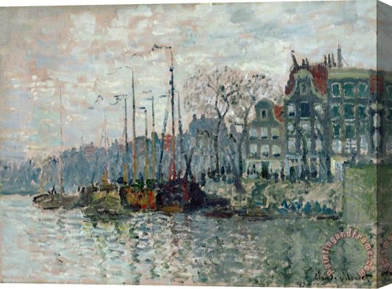 Claude Monet View of The Prins Hendrikkade And The Kromme Waal in Amsterdam Stretched Canvas Painting / Canvas Art
