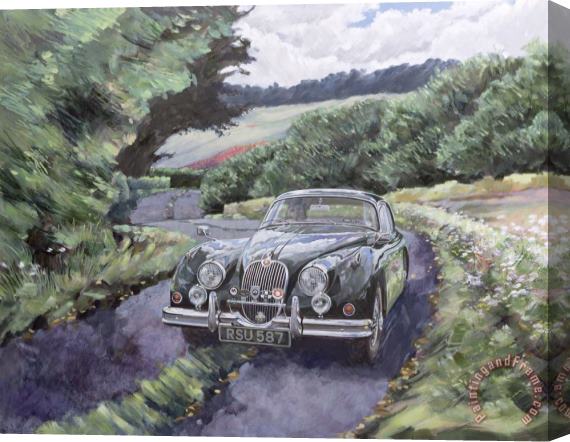 Clive Metcalfe Jaguar Xk150 Cruising Stretched Canvas Print / Canvas Art
