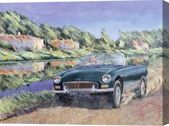 Clive Metcalfe Mgb By A French Canal Stretched Canvas Painting / Canvas Art
