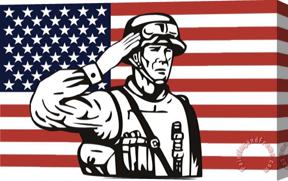 Collection 10 American soldier saluting flag Stretched Canvas Print / Canvas Art