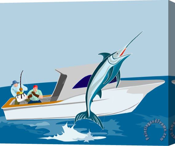 Collection 10 Blue marlin jumping Stretched Canvas Painting / Canvas Art