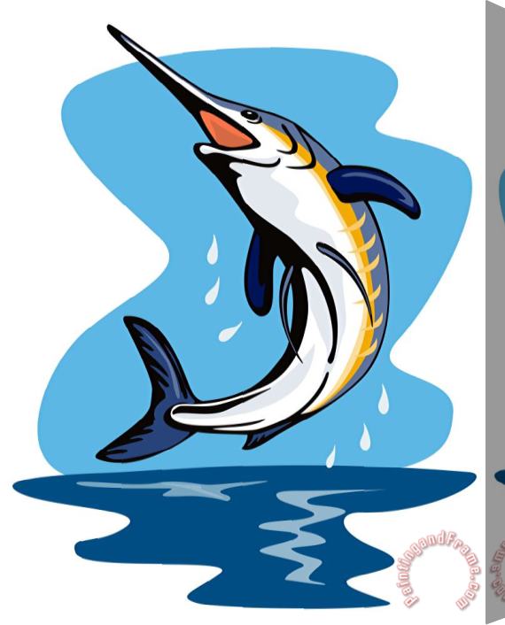 Collection 10 Blue Marlin Jumping Stretched Canvas Painting / Canvas Art