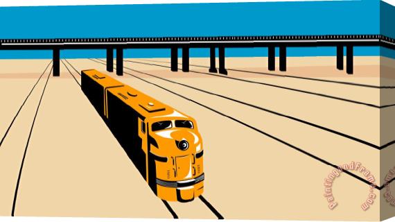 Collection 10 Diesel Train High Angle Retro Stretched Canvas Print / Canvas Art