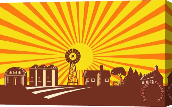 Collection 10 Farm Barn Silo Windmill Retro Stretched Canvas Print / Canvas Art