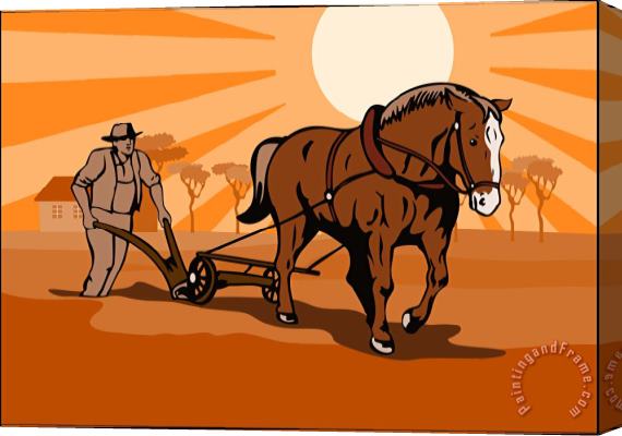 Collection 10 Farmer and Horse Plowing Farm Retro Stretched Canvas Painting / Canvas Art