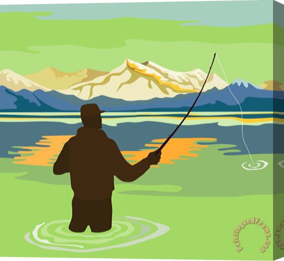 Collection 10 Fly Fisherman Casting Stretched Canvas Painting / Canvas Art