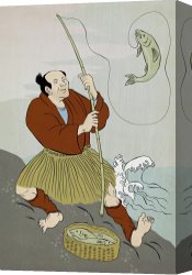 Edna Smith in a Japanese Wrap Canvas Prints - Japanese fisherman fishing catching trout fish by Collection 10