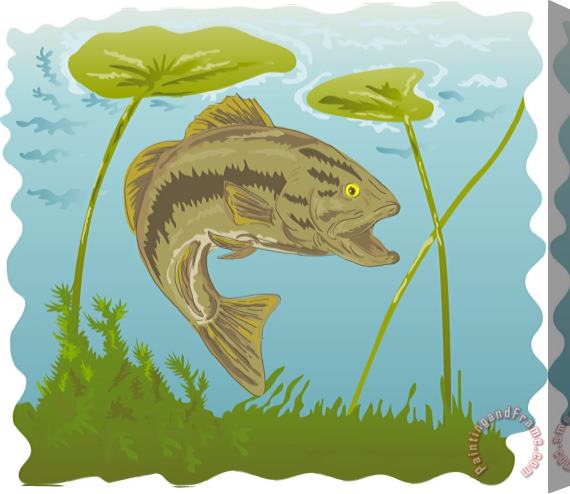 Collection 10 Largemouth Bass Jumping Stretched Canvas Print / Canvas Art