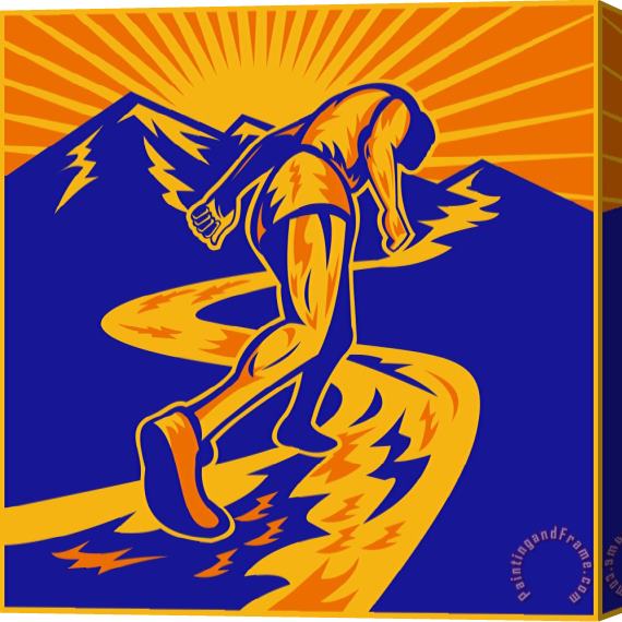 Collection 10 Marathon runner or jogger on mountain road Stretched Canvas Painting / Canvas Art