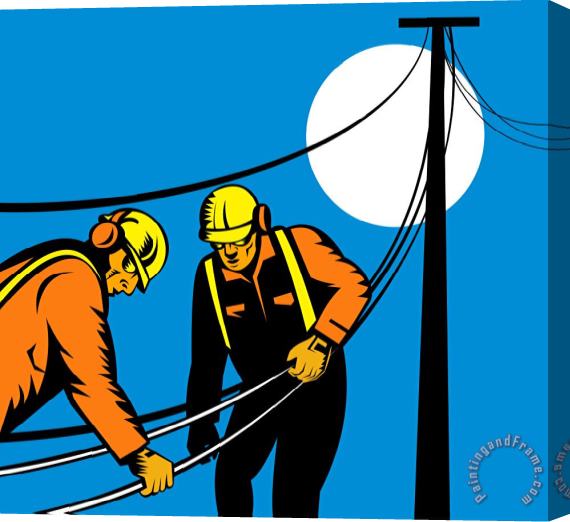 Collection 10 Power Lineman Telephone Repairman Electrician Stretched Canvas Print / Canvas Art