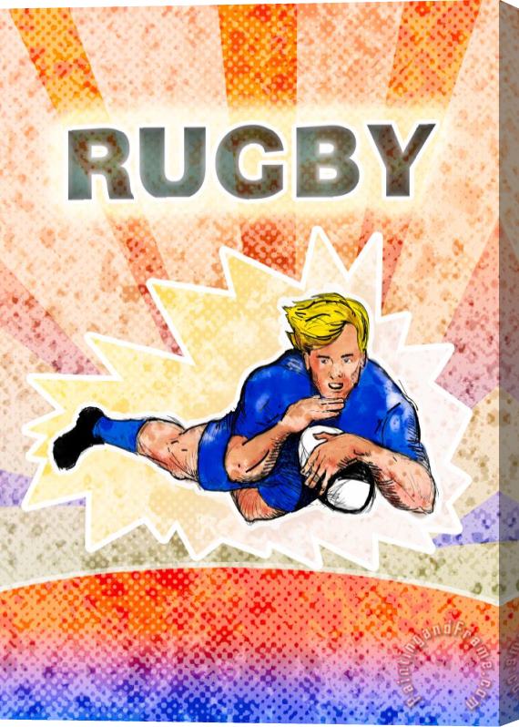 Collection 10 Rugby player diving to score a try Stretched Canvas Print / Canvas Art