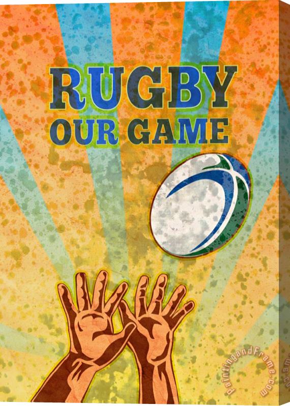 Collection 10 Rugby Player Hands Catching Ball Stretched Canvas Print / Canvas Art