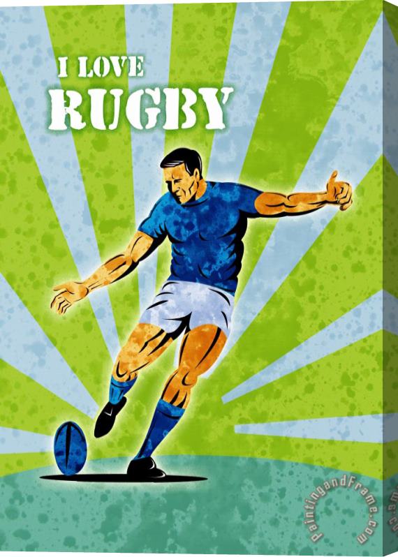 Collection 10 Rugby Player Kicking The Ball Stretched Canvas Print / Canvas Art