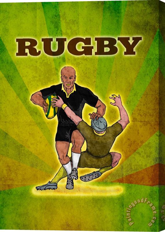 Collection 10 Rugby player running attacking with ball Stretched Canvas Painting / Canvas Art