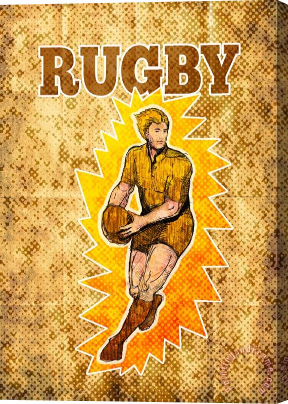 Collection 10 Rugby player running passing ball Stretched Canvas Print / Canvas Art