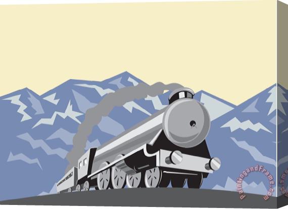 Collection 10 Steam Train Locomotive Mountains Retro Stretched Canvas Painting / Canvas Art