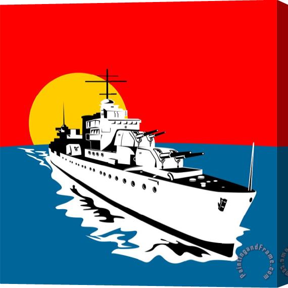 Collection 10 World War Two Battleship Warship Cruiser Retro Stretched Canvas Print / Canvas Art