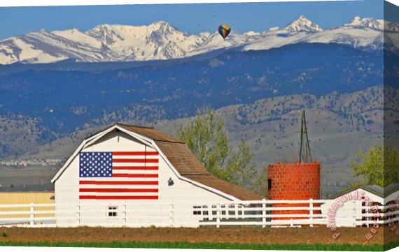 Collection 14 Balloon Barn and Mountains Stretched Canvas Painting / Canvas Art