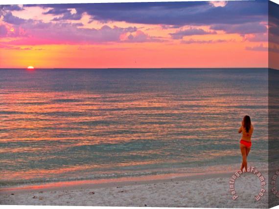 Collection 14 Beach Girl and Sunset Stretched Canvas Painting / Canvas Art