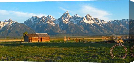 Collection 14 Tetons and Cabin Stretched Canvas Painting / Canvas Art