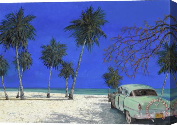 Collection 7 Auto Sulla Spiaggia Stretched Canvas Print / Canvas Art
