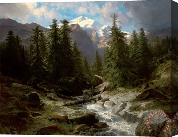 Collection A Mountain Torrent in The Bernese Oberland Stretched Canvas Painting / Canvas Art