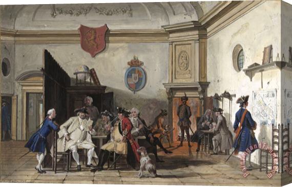 Cornelis Troost Wachtlokaal Met Lezende, Rokende En Kaartspelende Officieren Stretched Canvas Print / Canvas Art