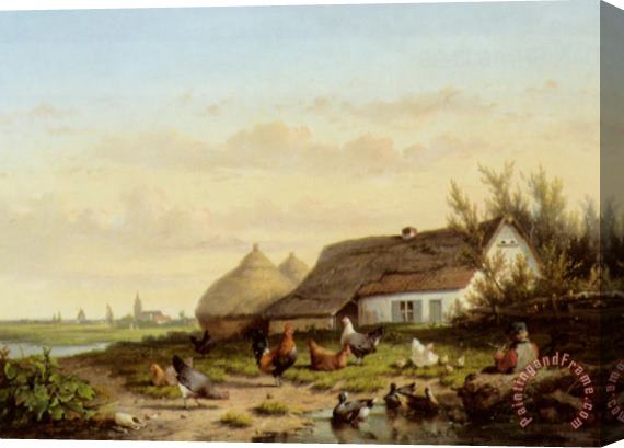 Cornelis Van Leemputten Farmyard with Chicken And Ducks Stretched Canvas Painting / Canvas Art