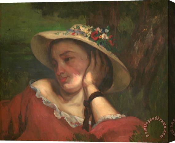 Courbet, Gustave Young Ladies on The Bank of The Seine - Fragment of a Painting (woman with Flowers on Her Hat) Stretched Canvas Painting / Canvas Art