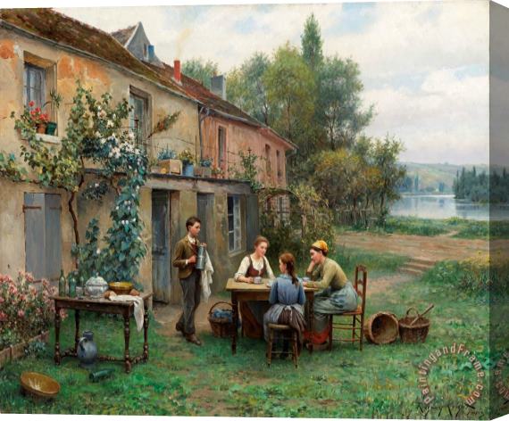 Daniel Ridgway Knight Coffee in The Garden Stretched Canvas Painting / Canvas Art