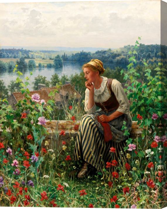 Daniel Ridgway Knight Normandy Girl Sitting in a Garden Stretched Canvas Painting / Canvas Art