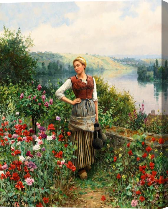 Daniel Ridgway Knight On The Terrace at Rolleboise Stretched Canvas Painting / Canvas Art
