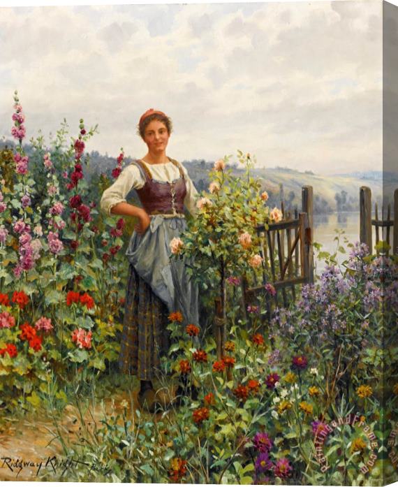 Daniel Ridgway Knight Tending The Flowers Stretched Canvas Painting / Canvas Art